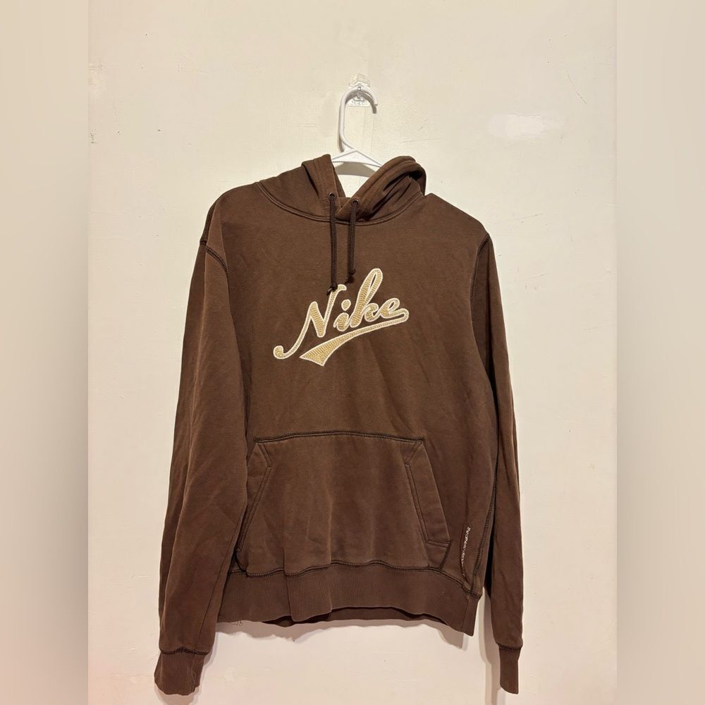 Vintage Nike The Athletic Department Embroidered Nike Spellout Brown Hoodie